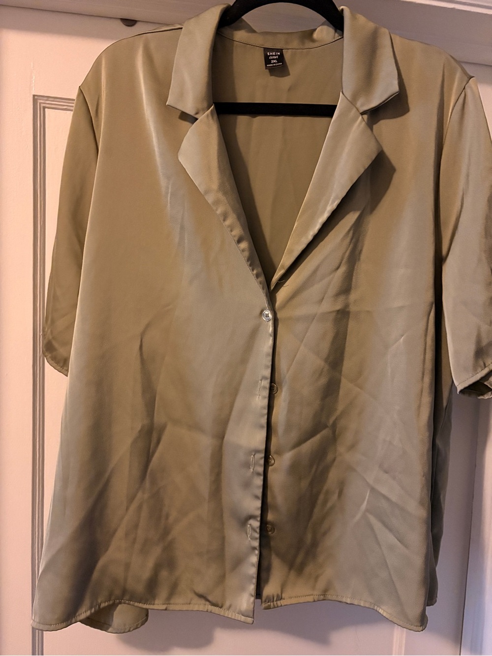 SHEIN Light Sage Short Sleeve Camp Collar Button-Up Blouse